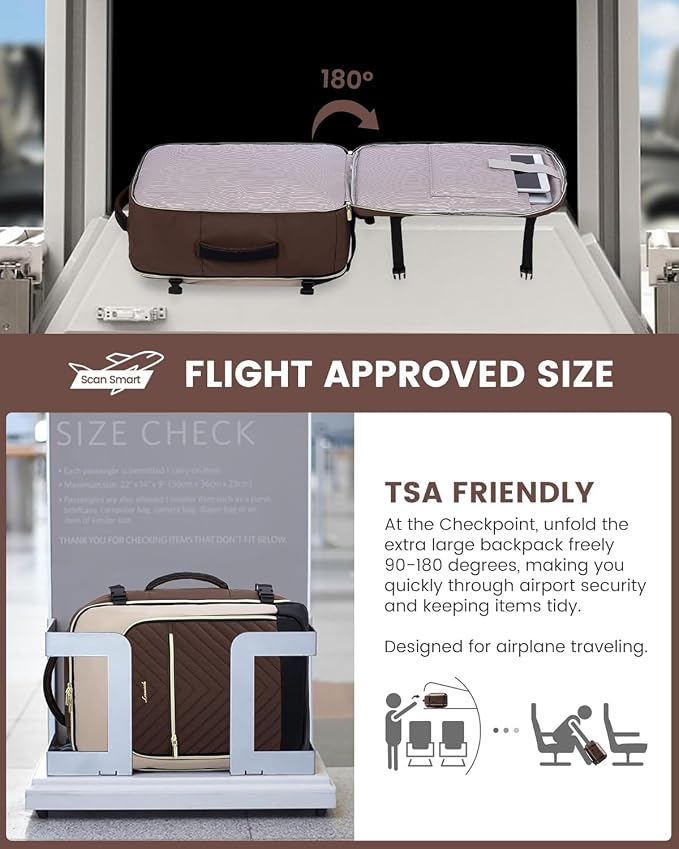 LOVEVOOK Large Travel Backpack for Women, TSA Carry on Backpack for Airplanes, 40L Personal Item Travel Bag for Women fits 17" Laptop,Waterproof Carry on Bag Airplane Approved with 3 Packing Cubes - Image 4