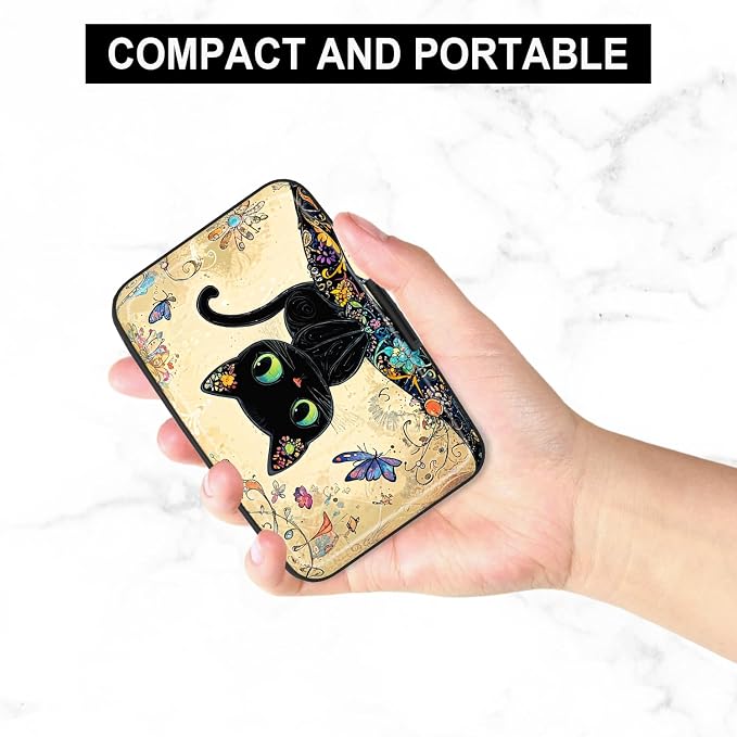 Credit Card Holder, Mini Aluminum Card Wallet RFID Blocking Slim Metal Hard Card Case for Women Men, Cat on Branch - Image 5