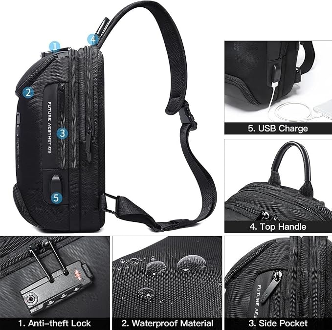 BANGE Men's Sling Backpack - Waterproof Crossbody Bag, Multi-Purpose Shoulder Bag - Image 3