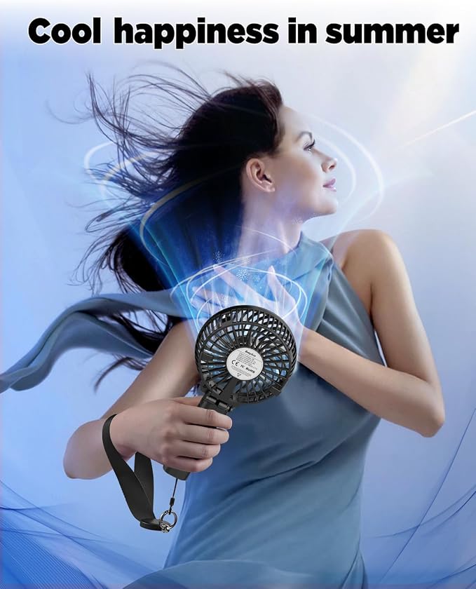 EasyAcc Portable Rechargeable Handheld Fan, Ultra Quiet, 180° Foldable, Up to 10 Hours, 3 Speeds, Personal Fan with Built-in Battery for Home, Travel, Outdoor, Office, Black - Image 6