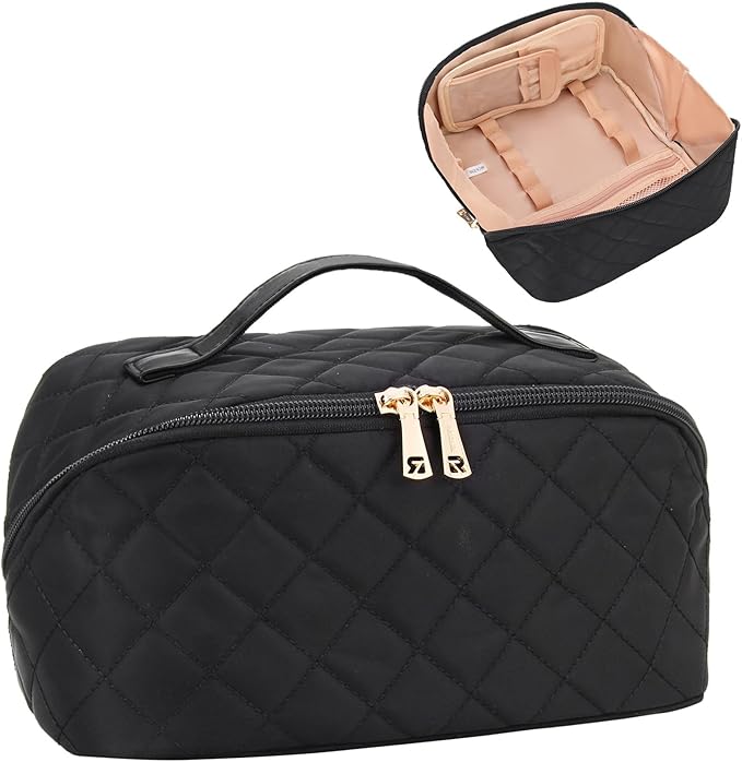 Relavel Travel Makeup Bag for Women, Large Wide-open Cosmetic Organizer | Waterproof, Portable, Separate Makeup Brush Board, Wide Open Flat by Relavel
