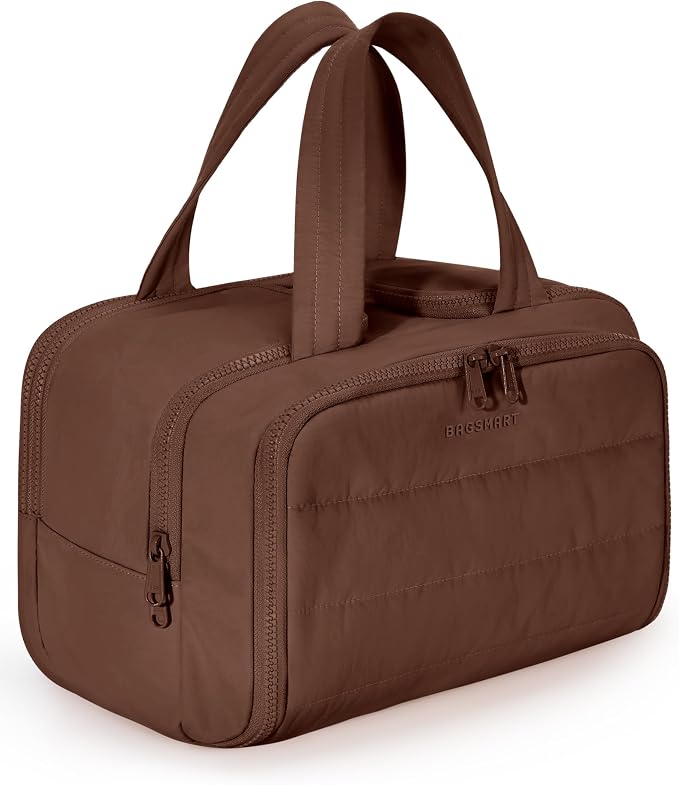 BAGSMART Travel Toiletry Bag, Puffy Toiletry Bag for Women, Wide-open toiletry bags for traveling, Large Travel Cosmetic Makeup Bag Organizer for Accessories,Toiletrie (Coffee Brown) by BAGSMART