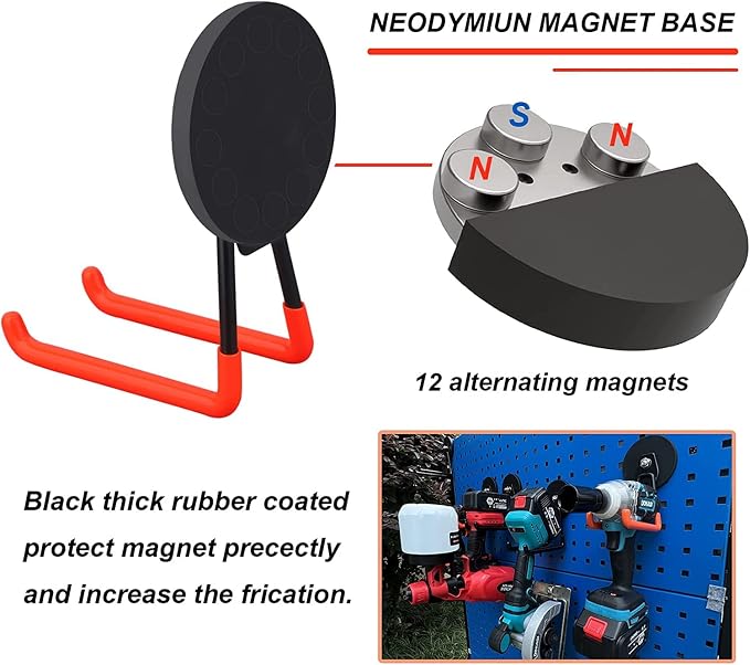 Strong Utility Magnetic Hooks,Anti-Slip Coated Large Magnetic Hooks Heavy Duty No Drilling Garage Organizer Magnet Hooks for Hanging Garden Hoses - Image 3