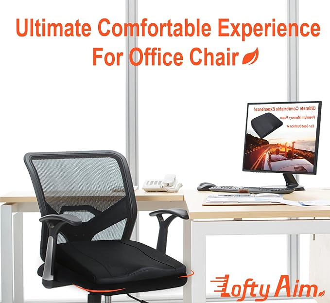 Lofty Aim Car Seat Cushion, Memory Foam Car Seat Cushions for Long Driving | Comfy Car Seat Pillow for Pain Relief, Driver Seat Cushion Adds Height, Butt Cushion for Car, Office Chair, PU Leather Black - Image 5