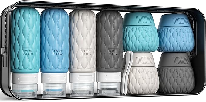 Travel Bottles for Toiletries Silicone Travel Size Containers 3.4oz 1.7oz | Travel Essentials TSA Approved Leakproof Refillable Squeeze Bottles with Labels/Clear Bag for Shampoo, Conditioner, Creams by Lericttor
