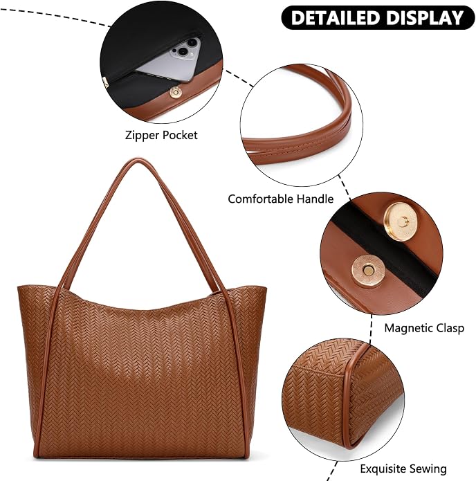 Tote Bag for Women Vegan Leather Shoulder Purse Large Capacity Travel Bag - Image 4