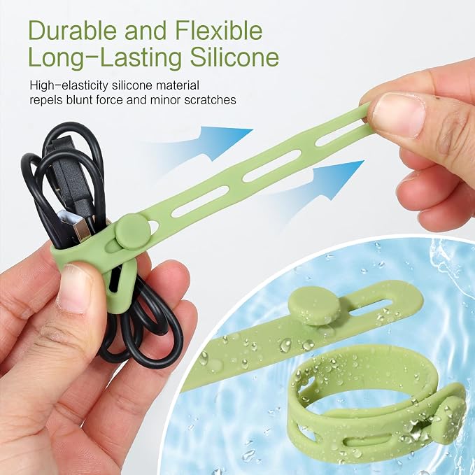 Donruby 24Pcs Silicone Cable Ties - Reusable & Washable with Locking Buckles, Adjustable Fastening Cable Management Straps, Multi-Purpose High Elasticity Cord Organizer (Matcha Green) - Image 4