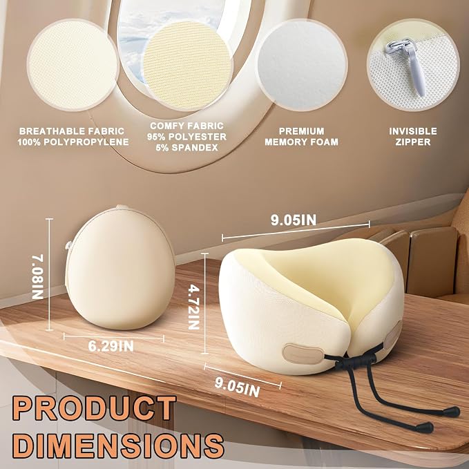 Travel Essentials,Travel Neck Pillow for Airplanes Sleeping,Neck Support Pillow,Portable Oldable Memory Foam(Ivory White) - Image 2