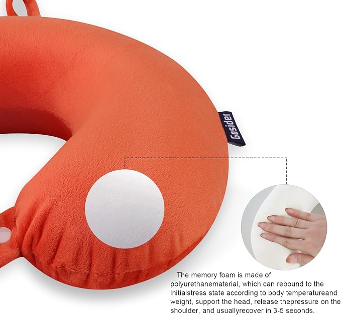 Orange Memory Foam Velvet Travel Neck Pillow for Airplane Car Train - Image 5