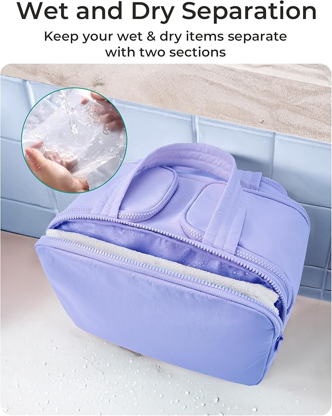 BAGSMART Travel Toiletry Bag, Crush Toiletry Bag for Women, Wide-open Puffy Toiletry Bags for Traveling, Large Travel Cosmetic Makeup Bag Organizer for Accessories,Toiletrie, Purple - Image 4