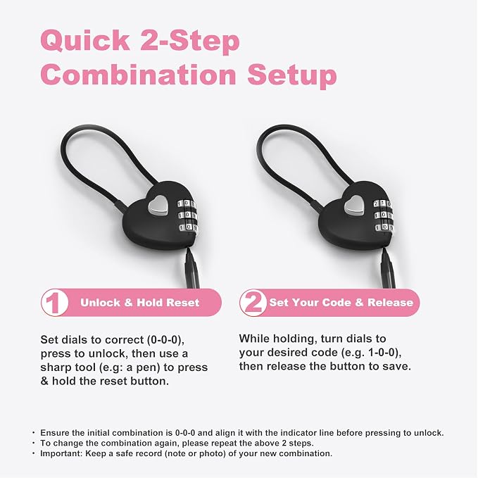 3 Digit Combination Lock Cable 1 ft, Combo Long Cable Lock with Code, Thin Wire Small Padlock Combination, for Travel Luggage, Backpack, Cabinet, Fridge Door, Bike Motorcycle Helmet - Image 5