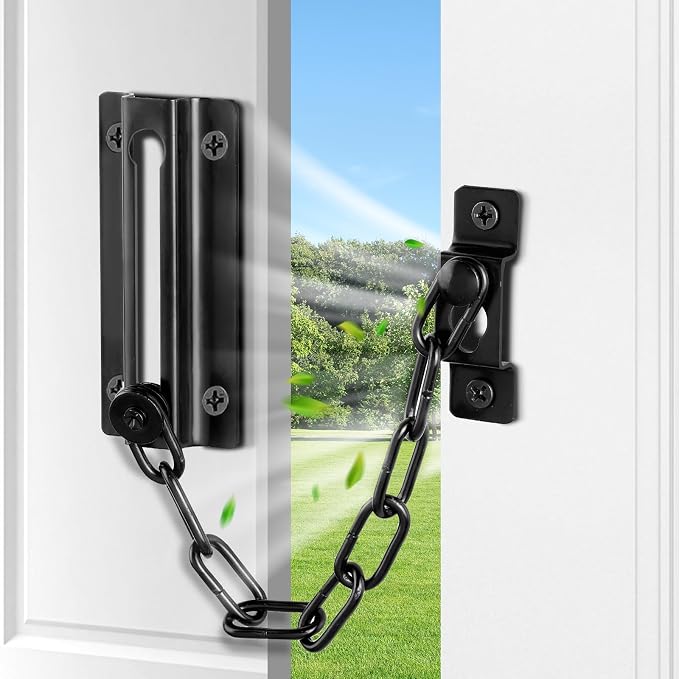 2 Pack Door Chain Lock Black, Security Door Chain for Inside Door, Premium Thickened Chain Door Lock with 12 Screws - Image 3