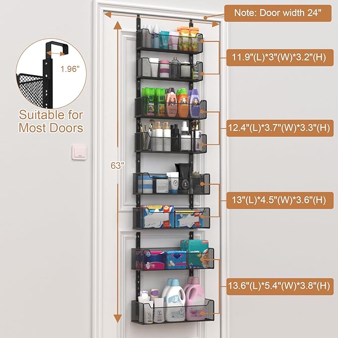 VyGrow Over The Door Organizer, 8-tier Metal Door Organizer Hanging with Adjustable Baskets, Behind The Door Storage for Bedroom Closet Bathroom Pantry Cabinet Kitchen, Black - Image 3