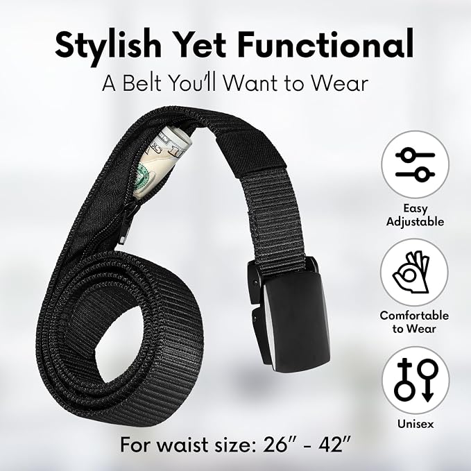 SP HOME GOODS Travel Money Belt with Hidden Money Pocket, Nylon Military Tactical Mens with Zinc Alloy Buckle- Black - Image 5