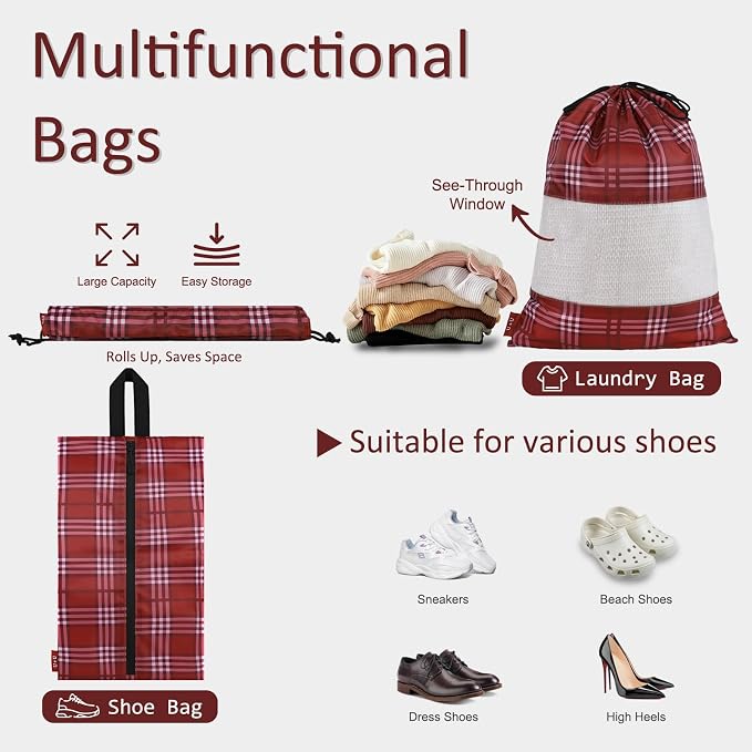 U+U 5 Set Packing Cubes, Travel Organizers with Shoe Bag (Burgundy) | Ultralight Design & Easy Travel Organization - Image 4