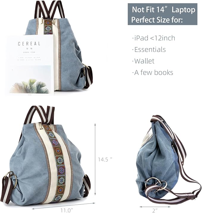 Goodhan Women Canvas Backpack Daypack Casual Shoulder Bag, Vintage Heavy-duty Anti-theft Travel Backpack (Blue Grey) - Image 4
