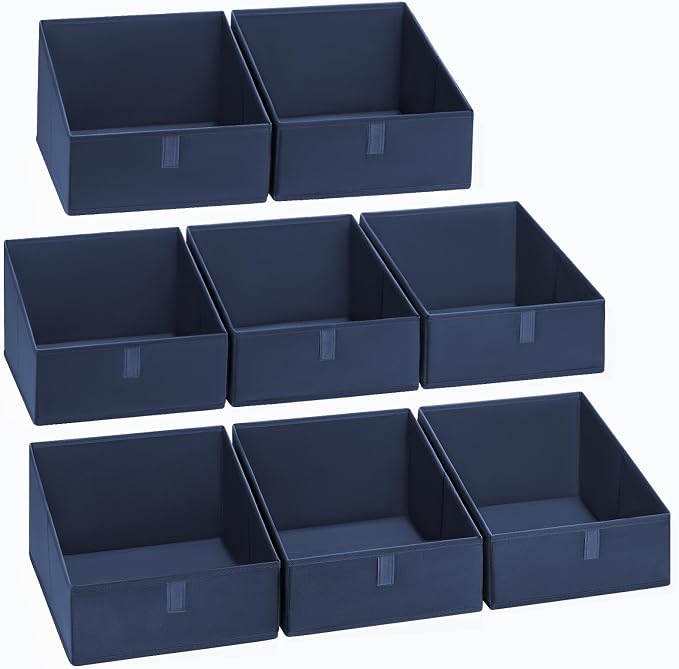 DIMJ Closet Storage Bins 8 Pack - Fabric Trapezoid Organizer Bin, Foldable Storage Baskets for Shelves, Closet Shelf Organizer, Clothing Storage Box for Toys, Books, Towel, Clothes,Navy Blue by DiMJ