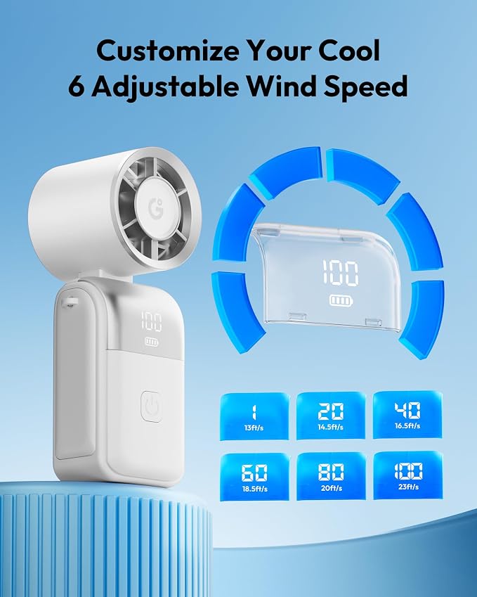 Gaiatop Portable Mini Fan Handheld, 3-in-1 Foldable Pocket Fan, Up to 15H | Personal Small Hand Fan, 6-Speed Turbo Cooling, USB Rechargeable, Outdoor Travel Essentials, Gifts for Women Men Teens, White - Image 7