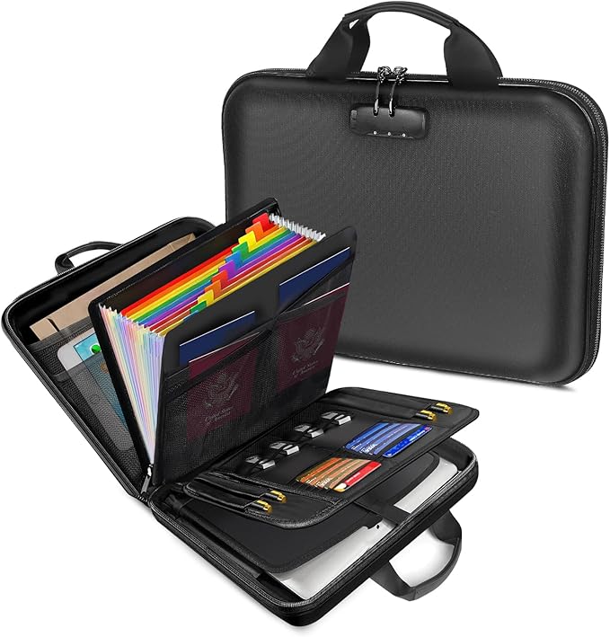 Fireproof Document Organizer with Lock for Important Documents, File | 13-Pocket Accordion Folder, Fire & Water-Resistant, Portable Home Office Travel Safe Box Storage for Laptop, Hard-Shell Case by Unknown