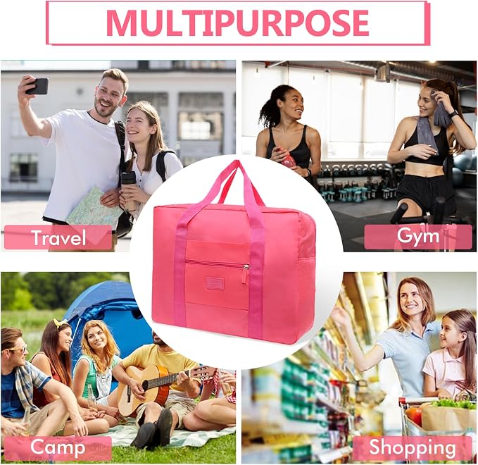 Travel Duffel Bag Lightweight Foldable Travel Bag for Women and Men Waterproof Tote Carry On LuggageWeekender Overnight Bag (Red+Black) - Image 8