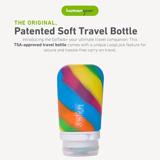 humangear GoToob+ (Medium) | Refillable Silicone Travel Bottle | Locking Lid | Food-Safe Material | Rainbow, Medium (2.5 fl.oz.; 74ml) | Refillable & Leak-Proof Silicone Travel Size Bottles with Locking Cap for Toiletries, Camping & TSA Carry-On - Image 2