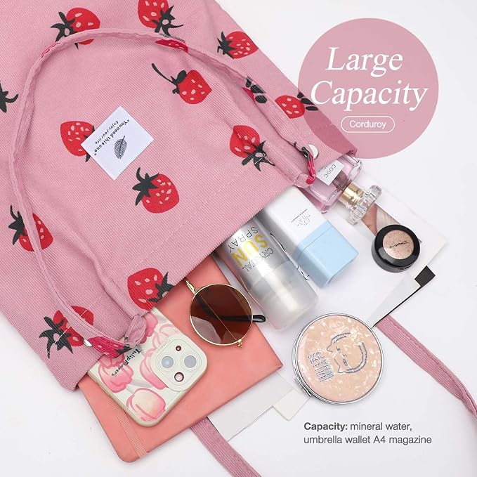 LHMTQVK Corduroy Tote Bags for Women, Large Capacity Tote Purse Reusable Grocery Shoulder Bag with Inner Pockets - Image 3