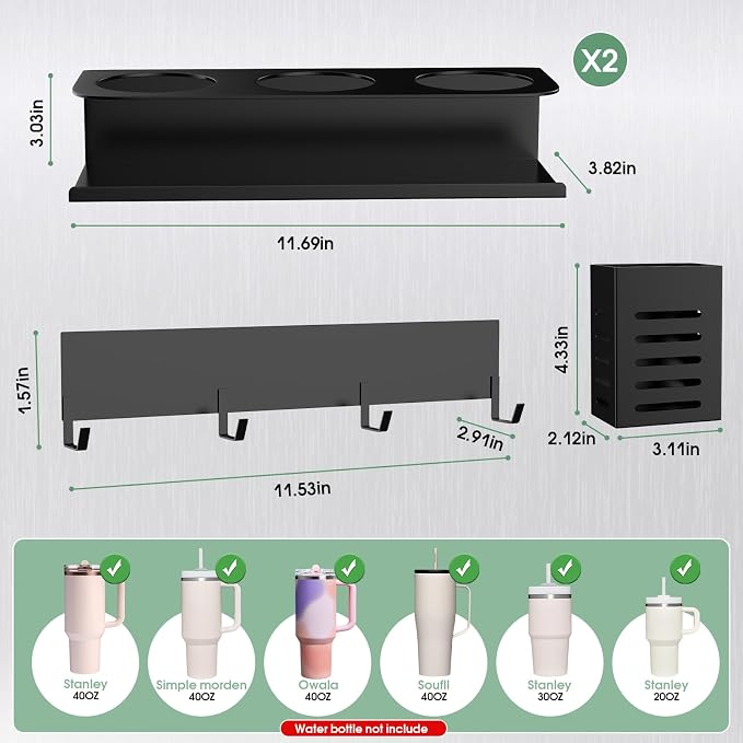 POLRAI 4 Pack Magnetic Cup Holder for Refrigerator, Water Bottle Organizer for Stanley and Tumbler, Accessory with Lid Hook Straw Holder and Double Sided Tape for Kitchen Fridge Cabinet - Image 7