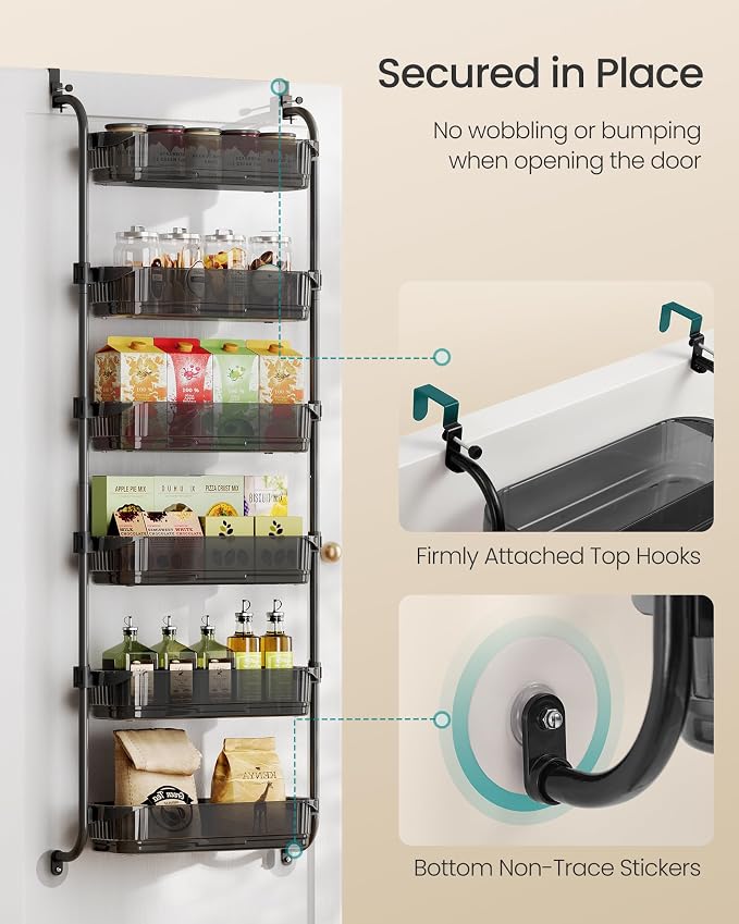SONGMICS 6 Tier Over the Door Spice Rack, Steel, PET Plastic | Spice Organizer, Over the Door Organizer, PET Plastic, Ink Black, GLORA Collection UKCS046BH01 - Image 5
