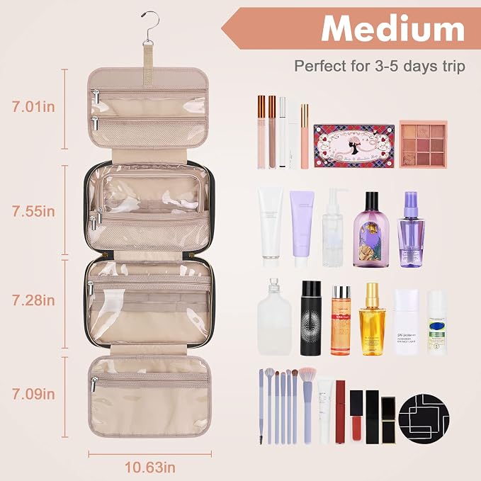 Toiletry Bag for Women, Medium Cosmetic Travel Bag, Hanging Toiletry Bag for Bathroom, Thickened PVC Waterproof Makeup Bag, Toiletries Bag for Travel Business Trips and Camping, Black - Image 2