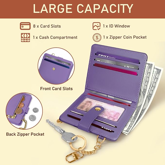 Jogjam Purple Rfid Women Wallet, Small Slim Thin Compact Credit Card Holder | PU Leather Bifold Cash Zipper Coin Pocket ID Window, for Female Ladies Teen Girls Girly Gifts - Image 4