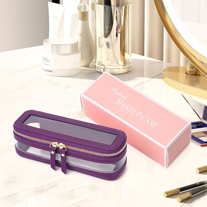 Pinkmik Makeup Brush Case, D.Purple | Clear Travel Cosmetic & Toiletry Bag, With Zipper, Small Purse Organizer, Car Essential for Women - Image 6