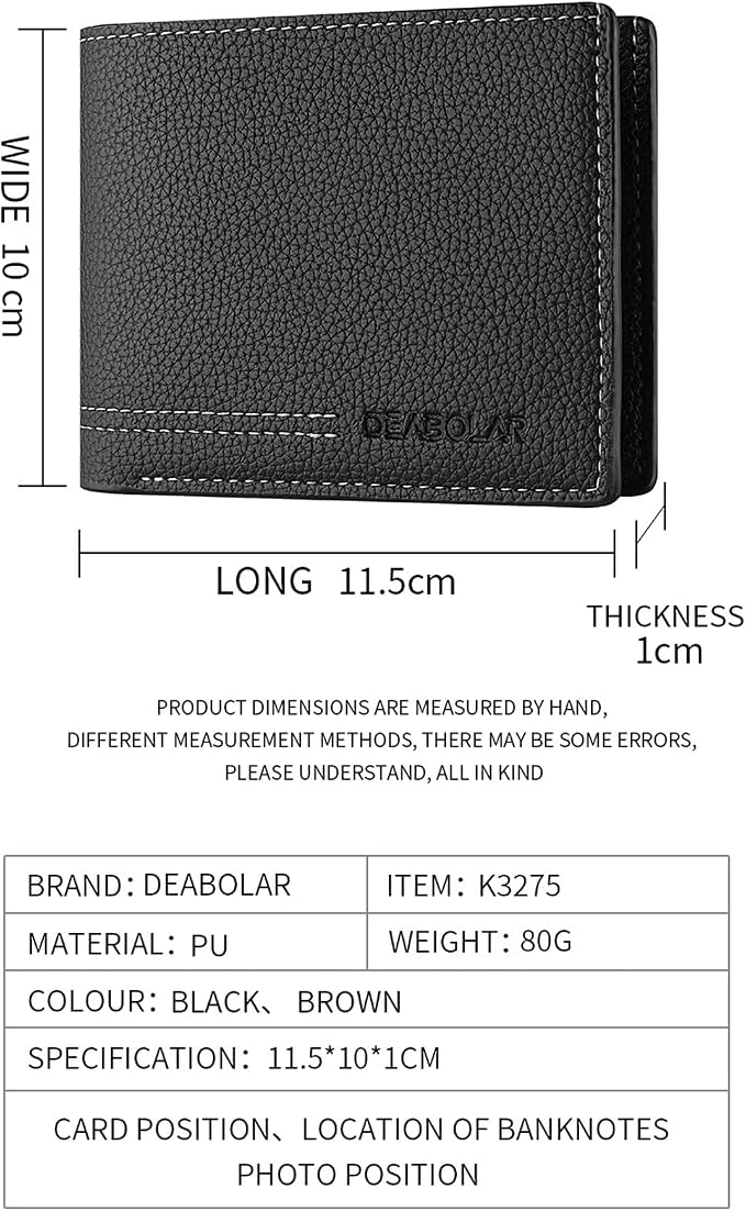 Men Wallet Black PU Material 4 Card Holder 2 Money Pockets 2 Clear Window Suitable for Gifts without RFID Slim Small for Traveling - Image 3