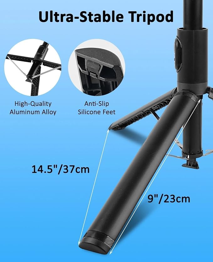 WOVTE 67" Automatic Phone Tripod, Auto-Open Selfie Stick Tripod with Wireless Remote, Portable Travel Phone Stand Compatible with iPhone/Android for Photograph, Video Recording, Live Streaming (Black) - Image 5