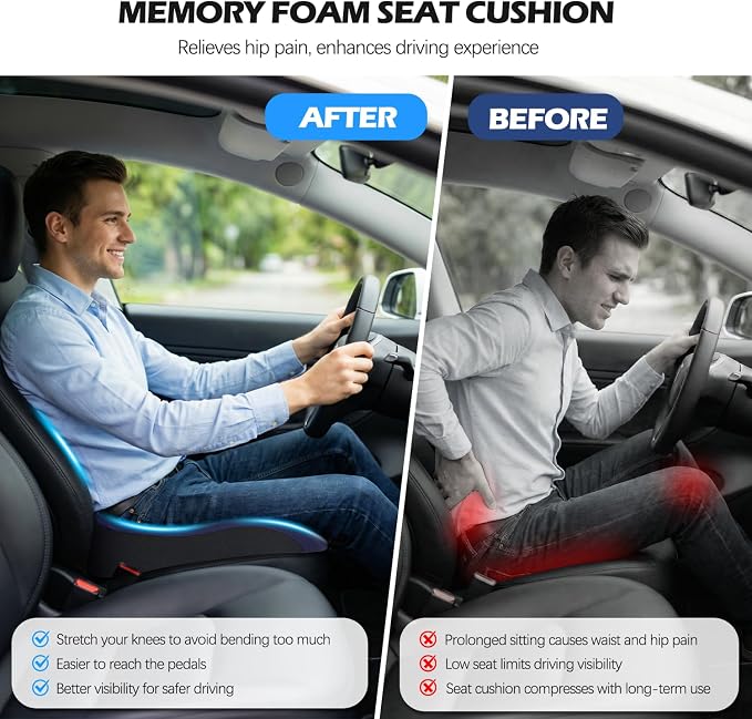 Car Seat Cushion for Driving, Memory Foam Driver Seat Cushion | Seat Cushion for Car with Lower Back & Tailbone Pain Relief. Automotive Cushion for Car Suitable for Trucks, Sedans - Image 2