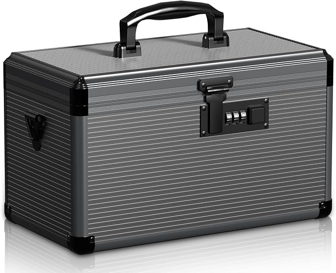 Medicine Lock Box with Code, Locking Medicine Box with Removable Tray & Pocket Bag, Portable First Aid Box for Home&Travel, 14 * 8.85 * 7.5 Inch (Black) by Lockbako