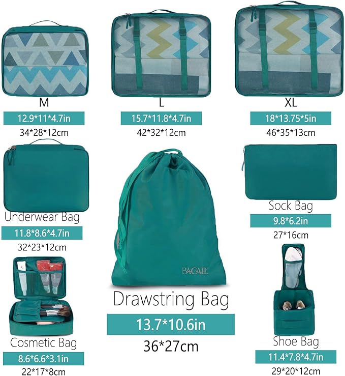 BAGAIL 8 Set Packing Cubes Luggage Packing Organizers for Travel Accessories-Aqua Color - Image 2