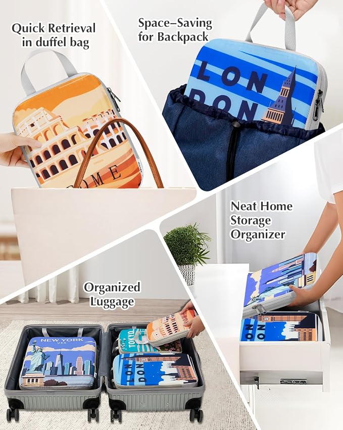 Gonex 6-Piece Compression Packing Cubes with Shoe & Laundry Bags | Unique Printed Design, Ripstop Fabric, Double-Zip Compression, Carry-On Friendly, Lightweight - Image 8