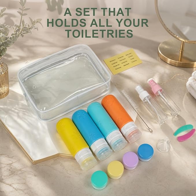 16 Pack Travel Bottles for Toiletries, Silicone TSA Approved-Containers for Toiletries, 3oz Silicone Travel Bottles Set Leak Proof Refillable Liquid, Shampoo and Conditioner Travel Toiletry Bottles - Image 9