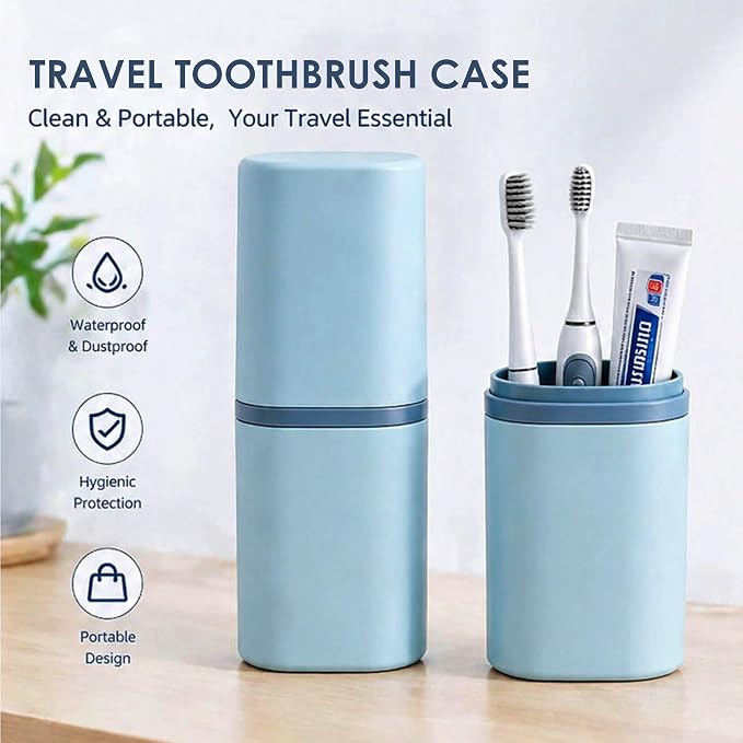 Toothbrush and Toothpaste Travel Case - 2 in 1 Portable Travel Toothbrush Holder with Mouthwash Cup, Dustproof Toothbrush Case for Traveling Camping Business Trip Dorm Bathroom - Image 5