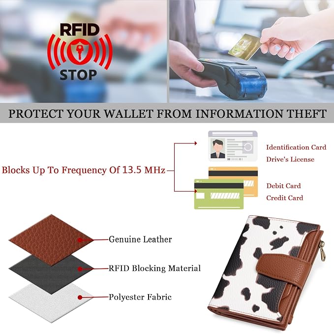 Small Wallet Women RFID Blocking Soft Leather Bifold Compact Card Holder Wallet for Women with Zipper Coin Pocket 4 ID Window - Image 6