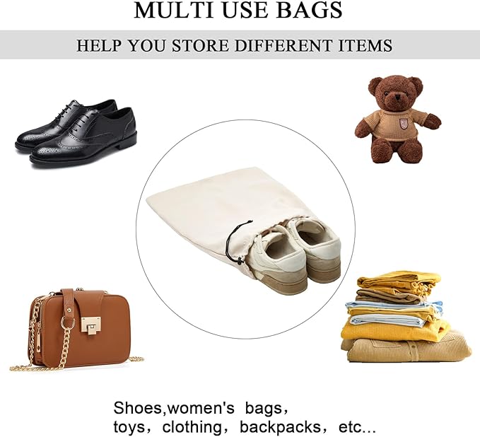 4 Pcs Travel Shoe Bags for Packing with Drawstring,17.7" x 13.8",Beige | Dust Resistant,Machine Washable & Reusable Storage Pouch,Drawstring Closure,Travel Essentials for Women & Men - Image 4