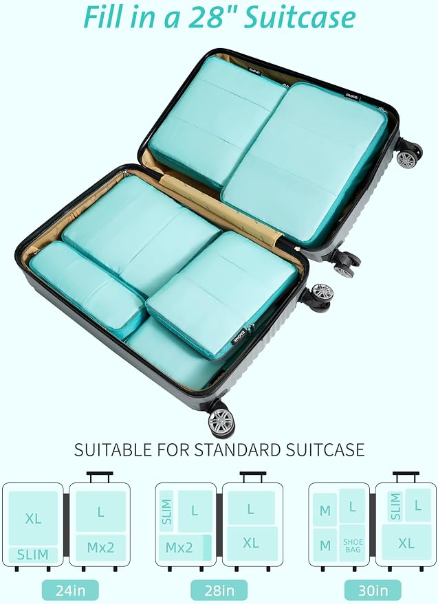 Bagail Ultralight Compression Cubes 7 Set - 3 Packing Cubes, 3 Organizers, and 1 Shoe Bag - Image 6