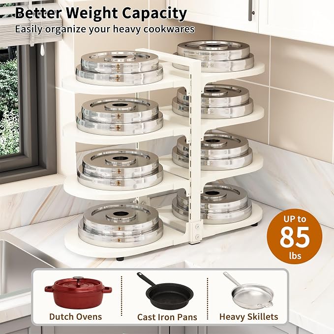 Adjustable Heavy Duty Pots and Pans Organizer Under Cabinet, 8-Tier Pot and Pan Organizers Inside Cabinet, Kitchen Cabinet Organizers and Storage, White - Image 2