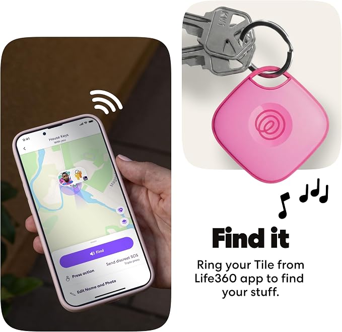 Life360 Tile - Bluetooth Tracker, Keys Finder and Item Locator for Keys, Bags and More. Phone Finder. Both iOS and Android Compatible. 1-Pack (Pink Punch) - Image 4