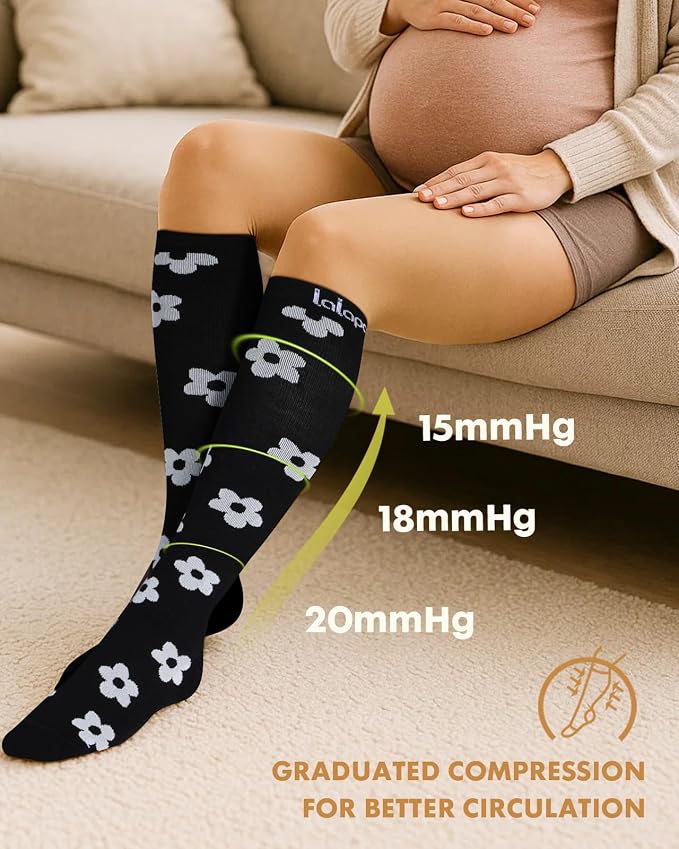 Thick Soft Cotton Compression Socks | 2 Pairs 15-20mmHg Cushioned Soft Breathable Comfortable Knee High Compression Socks for Women Men, Pregnancy Travel Nurse - Image 5