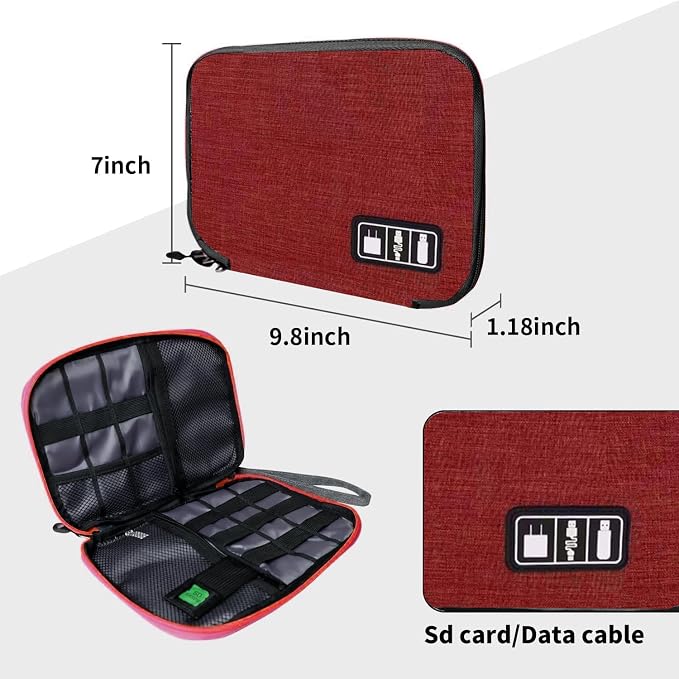 Lcsmaokin Electronics Travel Organizer,Portable Waterproof Electronic Travel Storage Bag for Small Charging Cord Storage,Charger,SD Card etc,for Travel,Business-Wine Red Black - Image 4