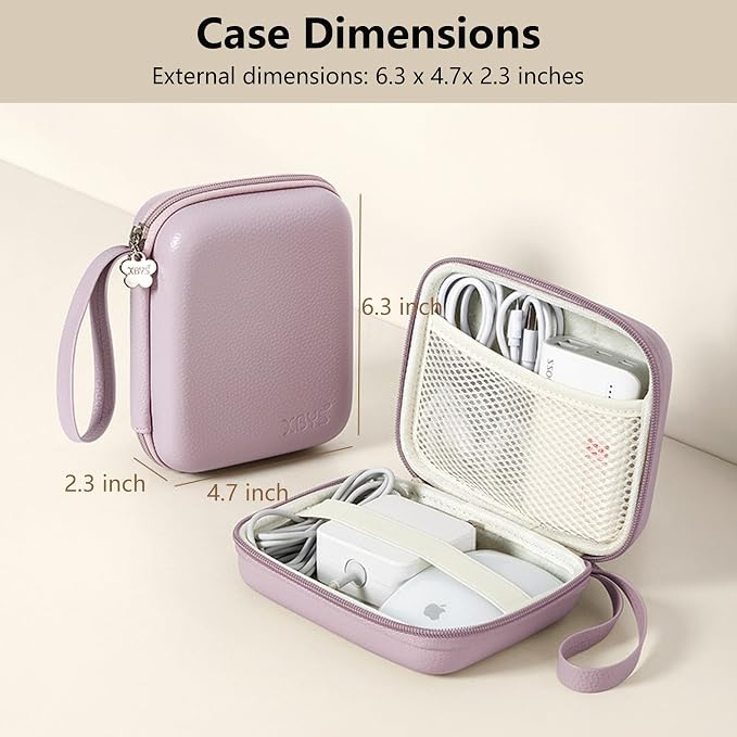 Portable Charger Case, Tech Pouch Travel Organizer, L, Purple | Hard Shell Electronic Storage for MacBook Power Adapter, Magic Mouse, Charging Cords, Power Bank Laptop Accessories - Image 2
