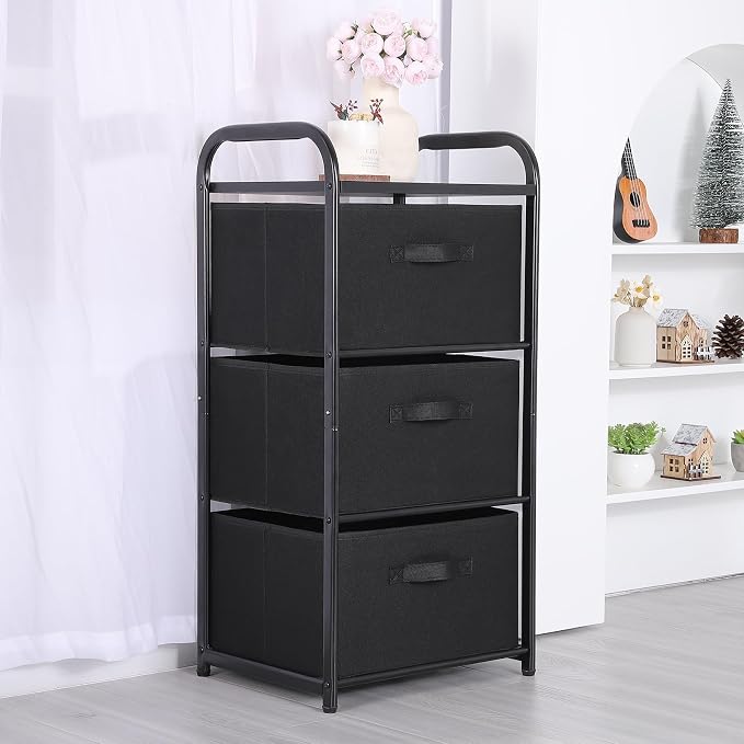 MAX Houser Dresser Storage with 3 Fabric Drawers, Black | Vertical Storage Unit for Bedroom,Chest of Drawers with Metal Frame, Wooden Tabletop, for Living Room, Closet - Image 7