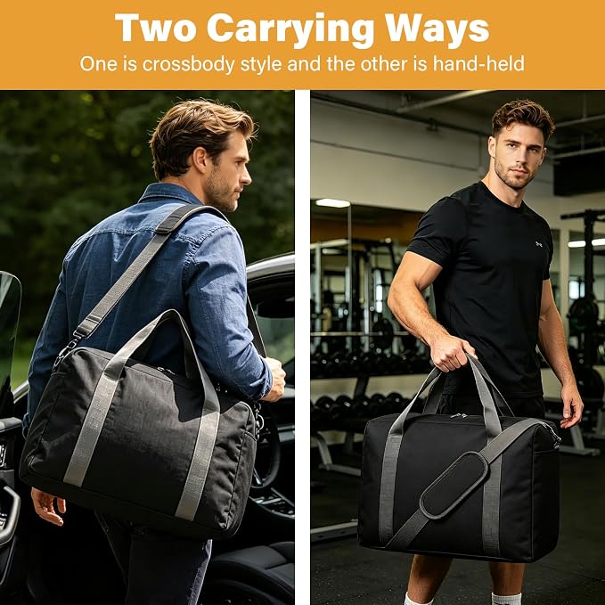 30L Foldable Underseat Travel Duffel Bag 17.3"x13.8"x7.9" – Lightweight Carry on Luggage for Women and Men, Waterproof Overnight Bag, Gym Sport Holdall, Hospital Tote with Trolley Sleeve, Black - Image 4