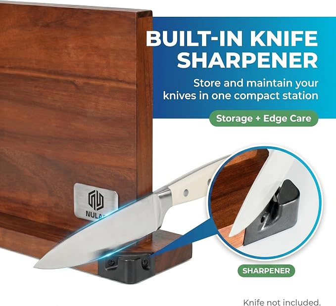 Magnetic Knife Block with Built-in Sharpener, Double-Sided Countertop Magnetic Knife Holder, Holds Up to 12 Knives & Metal Kitchen Tools, Brown - Image 5